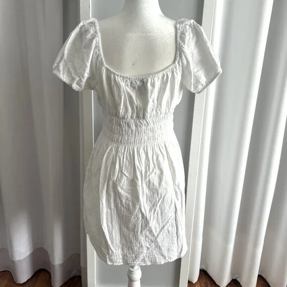 NWOT Aritzia Little Moon 'Kay' White Cotton Puff Sleeve Mini Dress Womens sz L - Picture 3 of 5